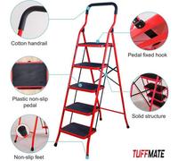 Tuff Mate 5 Step Folding Step Ladder With Handrail Steel Step Stool With Wide Non-Slip Treads