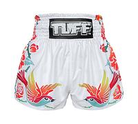TUFF Muay Thai Shorts Boxing Trunks (TUF-MS618-WHT, M)
