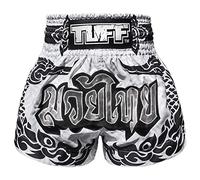 TUFF Muay Thai Shorts Boxing Trunks (TUF-MS631-WHT, M)