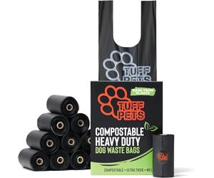 Tuff Pets Biodegradable Dog Poo Bags With Handles - Heavy Duty Dog Bags - 12 Premium Compostable Dogs Poop Bag Rolls - 50% Thicker, 50% Stronger Dogs Waste Bags