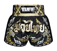 TUFF Retro Muay Thai Shorts Boxing Shorts Classic Slim Cut MMA Kickboxing Workout Set Clothing Training (UK, Alpha, L, Regular, Regular, TUF-MSC107-BLK)