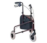 Tuffcare Freedom Lightweight Retractable 3 Wheel Walking Frame with Balloon Tyres, Elderly Walker with Height-Adjustable Handles and Ring Locking Brakes (Burgundy)
