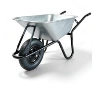 TuffLine Upgraded Heavy Duty Wheelbarrow, Galvanised Steel Wheel Barrow with Reinforced Black Frame & Pneumatic Tyre, for Gardening, Landscaping & Building