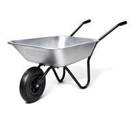 TuffLine Upgraded Heavy Duty Wheelbarrow, Galvanised Steel Wheel Barrow with Reinforced Black Frame & Pneumatic Tyre, for Gardening, Landscaping & Building (65L)