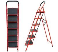 TUFFMATE 6 Step Folding Step Ladder with Handrail Steel Step Stool with Wide Non-Slip Treads 185cm