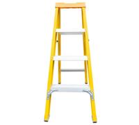TUFFMATE Fibreglass Step Ladder 4 Tread 1.2M Electrician With Tool Holder Yellow