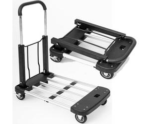 TUFFMATE Flatbed Trolley Foldable 150 Kg Capacity Black Silver Folding Aluminium Hand Truck