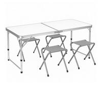TUFFMATE Folding Camping Table And 4 Stools Set 4Ft Adjustable Height Picnic Table