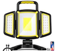 TUFFMATE Rechargeable LED Work Light 3000LM Bright Work Light with Magnetic Base, 5 Light Modes, Rotatable Foldable, IP65 Waterproof Portable Lighting for Site Car Maintenance, Workshop, Camping