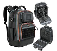 TUFFWORX Heavy Duty Tool Backpack with 35 Pockets, Hard Bottom, 35x20x47 cm | Multiple Pockets and Compartments, Laptop Compartment, Full Open Design, Breathable Mesh Back, Padded Straps