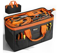 TUFFWORX Wide Open Mouth Tool Bag, Multi-pockets Tools Storage Bag, Heavy Duty Tool Organiser with Handle, Black and Orange, 17 Inch