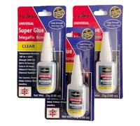 TUFROX 3pc X 25g Clear Super Glue 3900PSI High Viscosity Quick-Dry Instant Bond for Plastic, Metal, Leather, Ceramics, Wood, Shoe, DIY Craft & More; Anti-Clog Cap, Precision Nozzle Universal Superglue