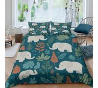 TUFRTGYHN 3D Printed Elephant Jungle Duvet Cover Set Microfiber Soft Breathable Forest Bedding Set with 2 Pillowcases for Bedroom Decor Single（135x200cm）