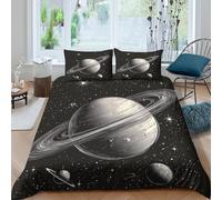 TUFRTGYHN 3D Printed Saturn Planet Duvet Cover Microfiber Soft Breathable Solar System Bedding Set with 2 Pillowcases for Bedroom Home Single（135x200cm）