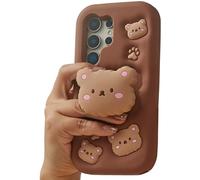 TUFTA Kawaii 3D Teddy Bear Pop-Up Stand and Grip Phone Case for Samsung Galaxy S25 Ultra, Cute Cartoon Animal Phone Cover for Girls, Boys, Kids, Teens, and Womens