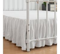 Tufted Bed Skirt Full Size, Ruffled Bed Skirt with Split Corners, Bed Skirts 22 Inch Drop, Striped, White, 22" Full