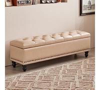 Tufted Faux Leather Ottoman Footstool - Upholstered Sto Bench for Living Room, Entryway, Hallway - Slish Long Foot Rest with Hidden Sto - PU Leather Ottoman