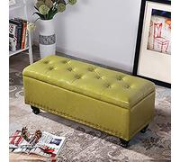 Tufted Faux Leather Storage Ottoman & Coffee Table Rectangular Black Bench with Wood Legs Stylish & Functional 100x40x43cm & Green 80x40x43cm for Living Room Storage Solutions