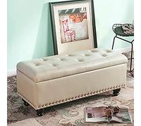 Tufted Faux Leather Storage Ottoman Coffee Table - Stylish Rectangular Bench with Wood Legs Black & Yellow 100x40x43cm - Perfect for Living Room & Extra Storage