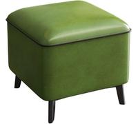 Tufted Leather Ottoman Footrest Stool Stylish Cube Foot Rest Bench for Bedroom Living Room Office & Entryway - Chic Green Shoe Change Stool