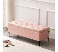 Tufted Ottoman Storage Bench Footrest Stool Seat Toy Chest,Rectangular Lounge Stool Hallway Shoe Benches,Bedroom Bedside Long Stool,Flip Lid Design(Pink,100cm)
