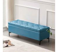Tufted Ottoman Storage Bench Footrest Stool Seat Toy Chest,Rectangular Lounge Stool Hallway Shoe Benches,Bedroom Bedside Long Stool,Flip Lid Design(Blue,100cm)