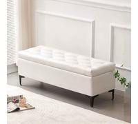 Tufted Ottoman Storage Bench Footrest Stool Seat Toy Chest,Rectangular Lounge Stool Hallway Shoe Benches,Bedroom Bedside Long Stool,Flip Lid Design(Beige,100cm)