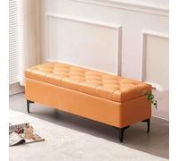 Tufted Ottoman Storage Bench Footrest Stool Seat Toy Chest,Rectangular Lounge Stool Hallway Shoe Benches,Bedroom Bedside Long Stool,Flip Lid Design(Orange,100cm)