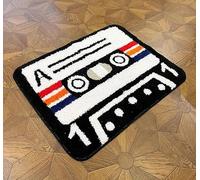 Tufted Retro Cassette Tape Rug, 80x60cm, White and Black