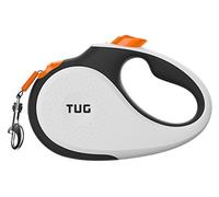 TUG 360° Tangle-Free Retractable Dog Lead for Up to 15 kg Dogs | 5 m Strong Nylon Tape | One-Handed Brake, Pause, Lock (Small, White/Orange)