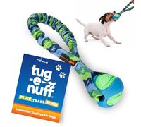 Tug-E-Nuff Pocket PowerBall Bungee Tug (Green Pattern), Compact Fetch & Tug of War Tough Dog Toys with Rubber Dog Ball, Strong Interactive Rope Toys for Training Small, Medium, Large Dogs, 23 cm