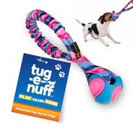 Tug-E-Nuff Pocket PowerBall Bungee Tug (Pink Pattern), Compact Fetch & Tug of War Tough Dog Toys with Rubber Dog Ball, Strong Interactive Rope Toys for Training Small, Medium, Large Dogs, 23 cm