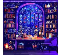 TUGCAY Blacklight Bookshelf Tapestry UV Reactive Magic Books Tapestry Fantasy Library Skull Tapestries Gothic Magical Potion Bottle Wall Hanging for Bedroom Dorm Decor(59.1 x 78.7 inches)