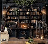 TUGCAY Vintage Bookshelf Tapestry, Medieval Gothic Bookcase Spooky Library Book Skull Backdrop for Bedroom Living Room Dorm Office Wall Decor 80'' x 60''