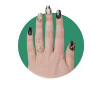 TUGE NAIL Blossom Series 100% Handcrafted Press On Nails Nail Art, Cat's Eye Effect, French Tip Nail, C Short(14mm) (Theme B, L【Big Hands, Big Nails】)