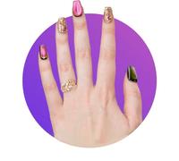 TUGE NAIL Blossom Series 100% Handcrafted Press On Nails Nail Art, Cat's Eye Effect, French Tip Nail, C Short(14mm) (Chameleon, S【Small Hands, Small Nails】)