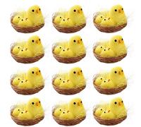 Tugeem 12PCS Mini Easter Chicks, Plush Chick Figures Miniature Chick Fluffy Chicks Ornament Easter Basket Stuffers Party Favors Decorations (12 PCS)