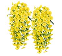 Tugeem 2PCS Artificial Hanging Flowers, Fake Hanging Baskets Precisetrue Hanging Flowers,Precisetrue Faux Morning Glory for Spring Decor Garden Porch Window Wedding Outdoor (Yellow)