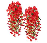 Tugeem 2PCS Artificial Hanging Flowers, Fake Hanging Baskets Precisetrue Hanging Flowers,Precisetrue Faux Morning Glory for Spring Decor Garden Porch Window Wedding Outdoor (Red,A)