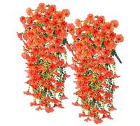 Tugeem 2PCS Artificial Hanging Flowers, Fake Hanging Baskets Precisetrue Hanging Flowers,Precisetrue Faux Morning Glory for Spring Decor Garden Porch Window Wedding Outdoor (Orange)