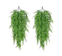 Tugeem Artificial Hanging Plants Faux Bosten Fern Fake Trailing Plants for Outdoor Indoor, Plastic Green Ivy Vines for Outside Garden Hanging Baskets Home Wall Decoration (2PCS)