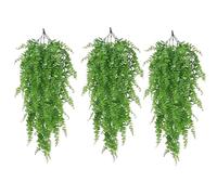 Tugeem Artificial Hanging Plants Faux Bosten Fern Fake Trailing Plants for Outdoor Indoor, Plastic Green Ivy Vines for Outside Garden Hanging Baskets Home Wall Decoration (3PCS)