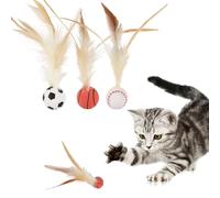 Tugeem Cat Bouncy Ball With Feather, Bouncy Tails Cat Feather Toys for Indoor Cats, Cat Entertainment Bouncy Ball Toy Interactive Bouncy Ball for Cat Dog Pet Toys Gift (3PCS)