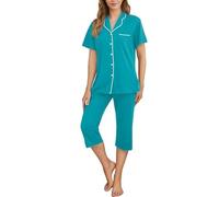 Tugege Capri Pajamas Set Womens Button Down Short Sleeve Lounge Sets Sleepwear Notch Collar Top & Capri 2 Piece PJ Sets, A_blue Green, 3XL