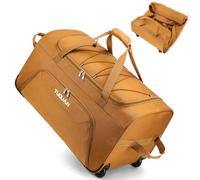 TUGUAN 110L Soft Luggage with Spinner Wheels, Foldable Large Rolling Travel Suitcase, Carry-On Check Luggage, 28'' Collapsible Wheeled Holdall for House Moving, Storage Duffle, Brown