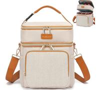 TUGUAN Breast Milk Cooler Bag Double Layer Insulated Baby Bottle Bag with Ice Packs for Storage & Feeding Fits 6 Bottles Leak-Proof Small Lunch Coolers Portable for Travel Nursing Moms, Beige