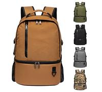 TUGUAN Insulated Cooler Backpack 28L Leakproof Cool Bag Rucksack Double Deck Bottom Thermal Compartment Picnic Backpack for Lunch, Beach, Camping, Brown