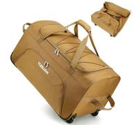 TUGUAN Large Holdall with Wheels, 110L Foldable Roller Duffle Bag & Travel Hand Luggage with Bungee, 28 inch Collapsible & Packable Rolling Duffel for Storage Traveling Camping, Brown