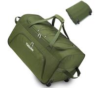 TUGUAN Large Holdall with Wheels, 110L Foldable Roller Duffle Bag & Travel Hand Luggage with Bungee, 28 inch Collapsible & Packable Rolling Duffel for Storage Traveling Camping, Green