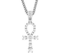 TUHE 18K Gold Plated AAA CZ Iced Out Egyptian Ankh Cross Faith Pendant Necklace for Men Women, Simulate Diamond Accents Bling Bling Hip Hop Charm Necklace with Stainless Steel Chain in Platinum Plated